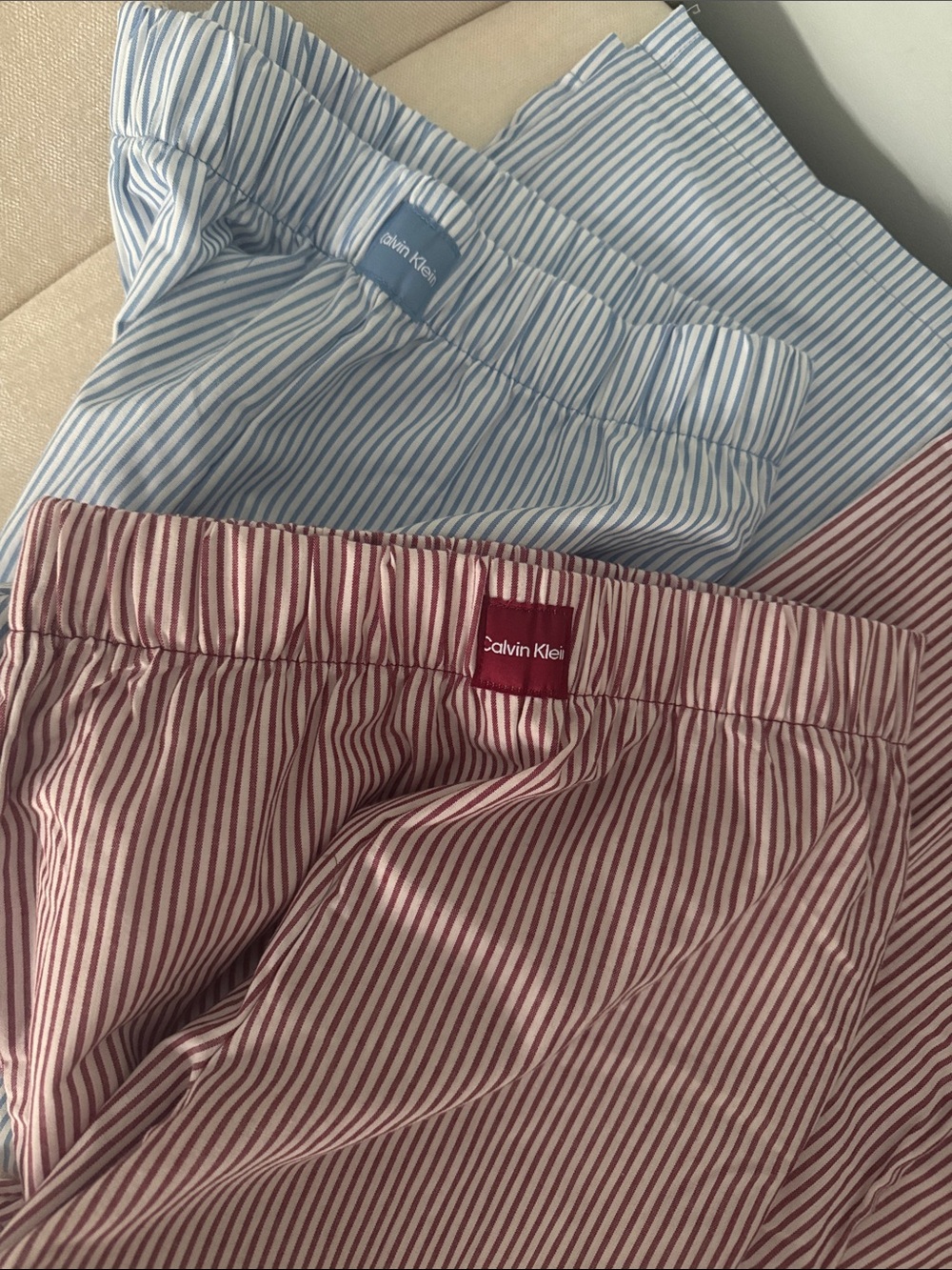 Calvin Klein Kids Striped Pajama Bottoms in Light Blue and Burgundy